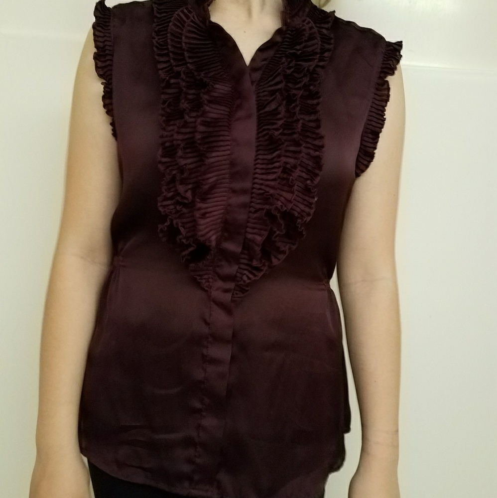 Plum Ruffled Sleeveless Blouse